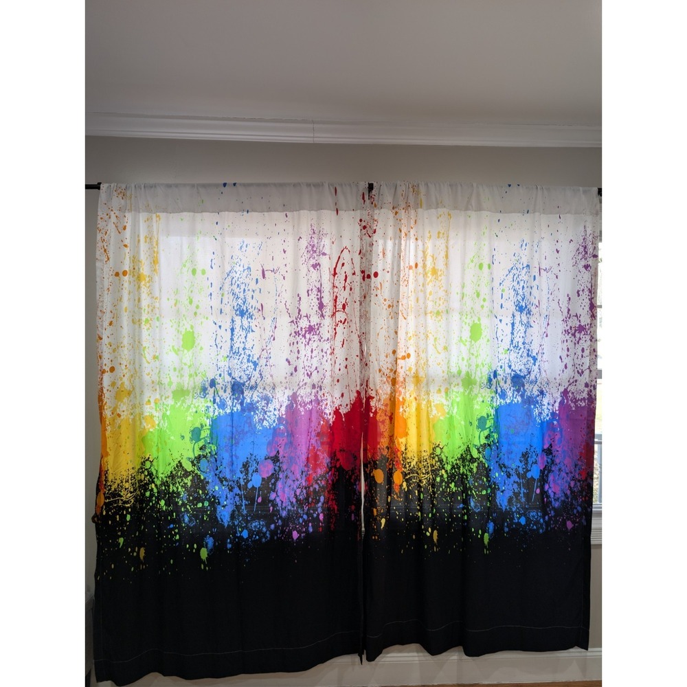 Vintage Crayola Curtain Spattered Paint Drip 2 Panels 51" x 78.5" VERY‎ RARE